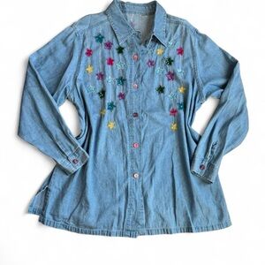 Embroidered Denim Button-Up Shirt